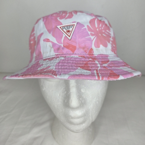 Guess OS Pink and White Striped/ Tropical Bucket Hat - Picture 4 of 10